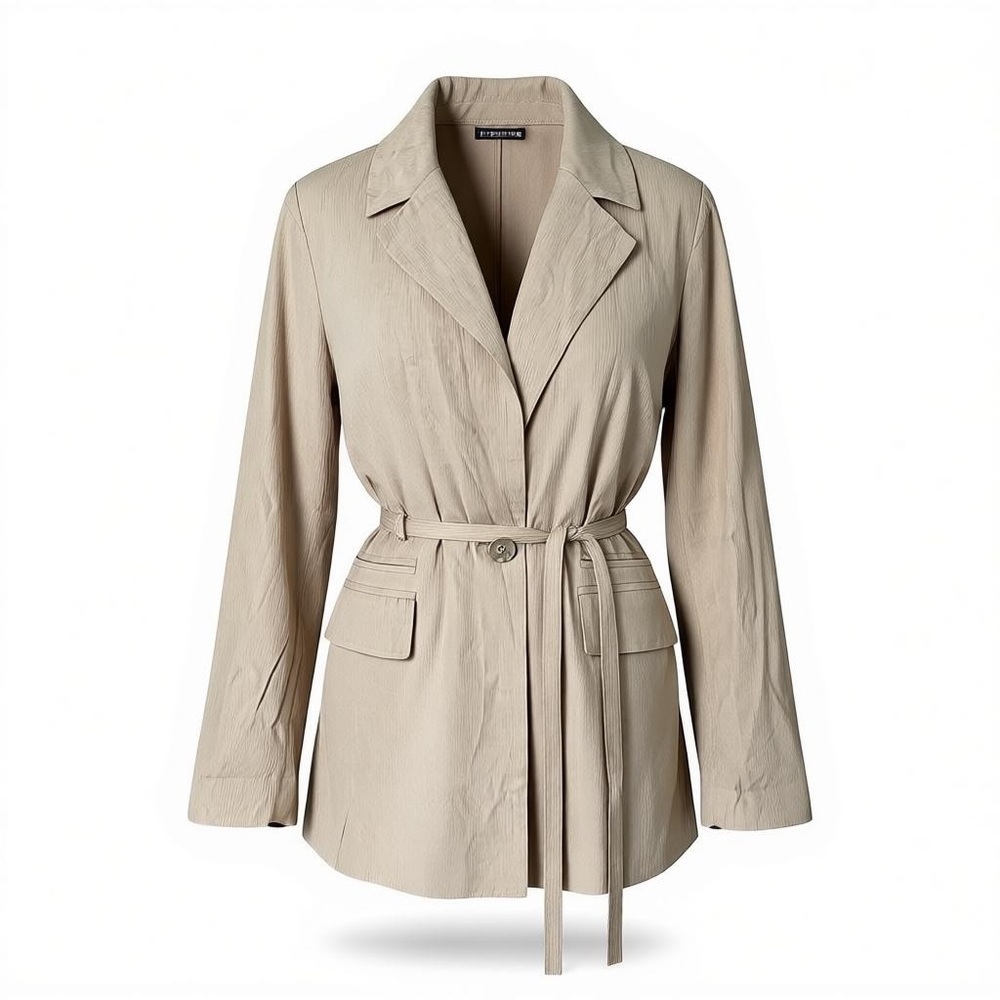 Bagatelle Beige Single Button Tie Waist Coat Size Large Neutral Jacket Capsule